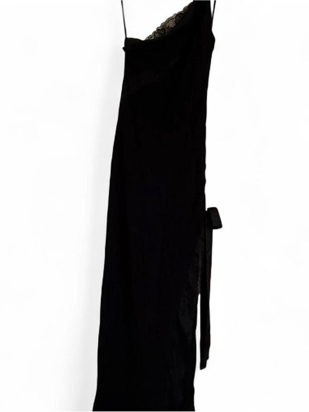 Reformation Black Lace-Trim Maxi Slip Dress with Side Tie